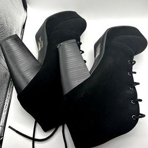 Black suede heeled boots